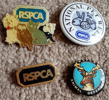 4x RSPCA Pin Badges Bundle - Retro Animal Charity Advertising