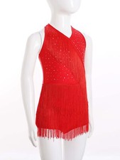 UK Kids Girls Fringe Tassel Latin Cha Cha Ballroom Samba Dress Dance Leotard 