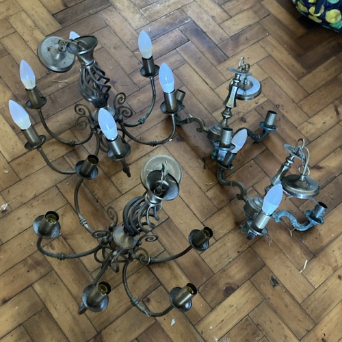Antique brass chandeliers - brass, pair