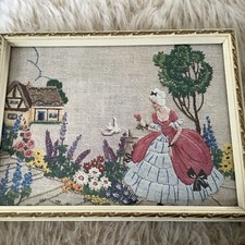 VINTAGE CRINOLINE LADY - PRINT OF EMBROIDERY FRAMED & GLAZED