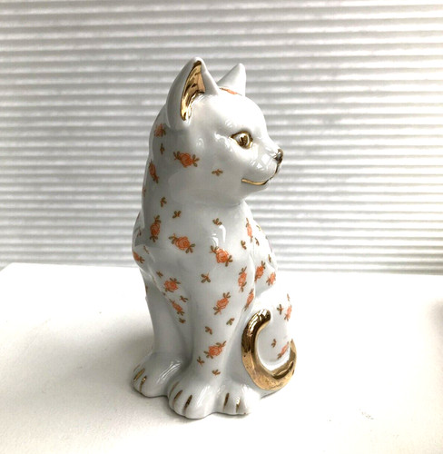 Vintage ceramic floral cat - vintage,