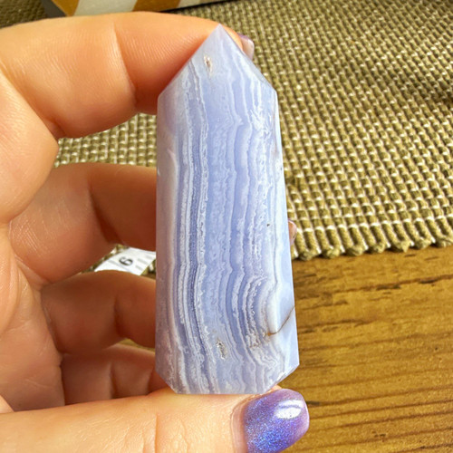 Natural blue lace agate - blue, tower