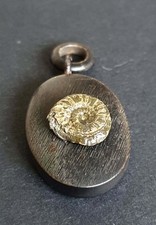 ANTIQUE VICTORIAN VULCANITE FOSSIL AMMONITE PENDANT FOB CHARM