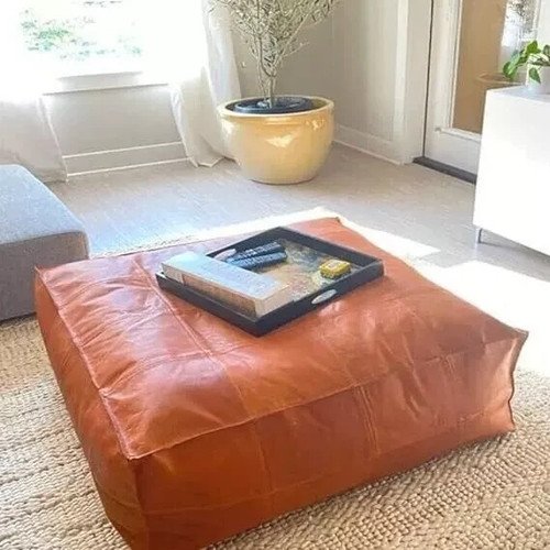 Vintage leather pouffe ottoman - vintage,