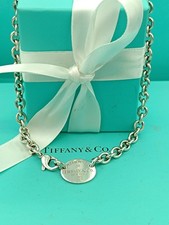 Return To Tiffany & Co Sterling Silver Oval Choker Tag Necklace 15.5"
