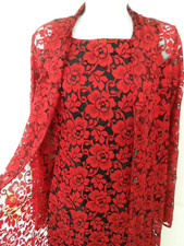 Stunning Fab Vintage Wallis Red Maxi Lace Dress & Coat Set size 10
