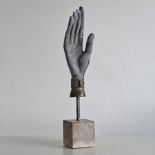 Buddhist Hand Sculpture Abhaya Mudra Cast Stone Marble Base Vintage