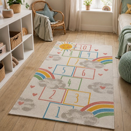Large rainbow hopscotch rug - hopscotch,