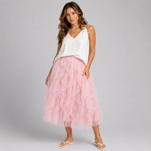 Net layered and ruffled - and,