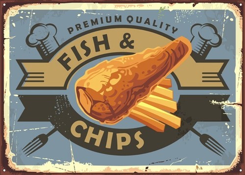 Fish chips retro metal sign - retro,