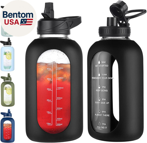 Glass water bottle with - 64, oz