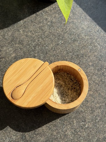 Wooden salt pot - pot, spoon