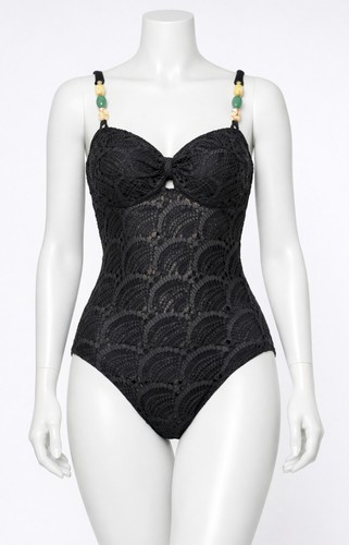 Black lace crochet one piece - lace,