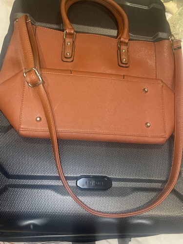 Brown faux leather satchel top - leather,