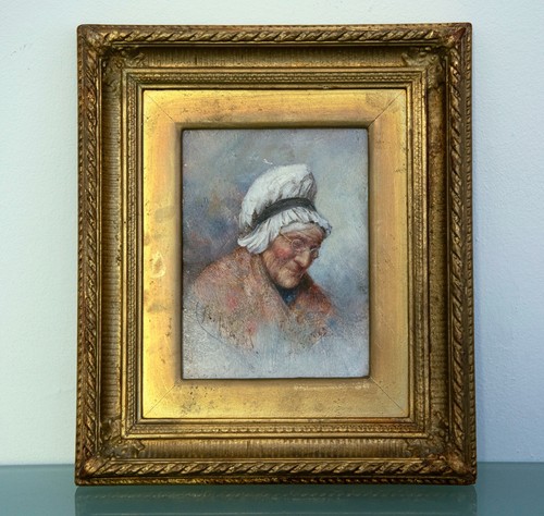 Old oil painting lady - old,