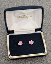 50s 60s Vintage Retro Kitsch Pink Bone China Floral Flower Earrings Pierced Ears
