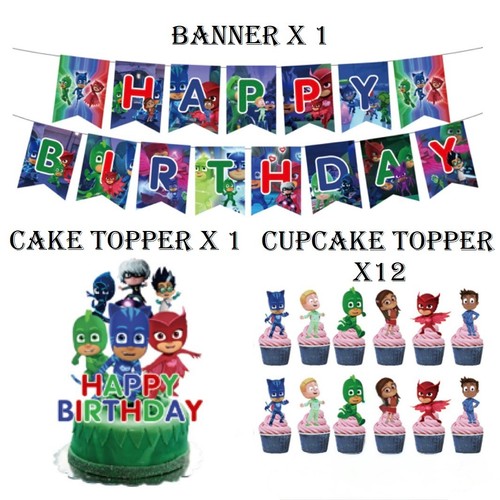 Masks birthday party banner - pj,