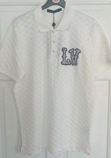 Louis Vuitton White Polo Shirt Size L Crystal LV Logo Pearl Effect Buttons 