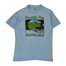 Hanes Single Stitch T-Shirt - Large Blue Cotton