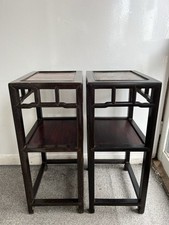 Pair Of Antique Chinese Rosewood Tables Oriental Hardwood Side tables Burr Wood