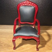 1:12th Dolls House Vintage Carved Red Armchair Black Seat Victoria Furniture