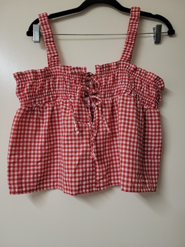 Women red gingham ruffle - women's,
