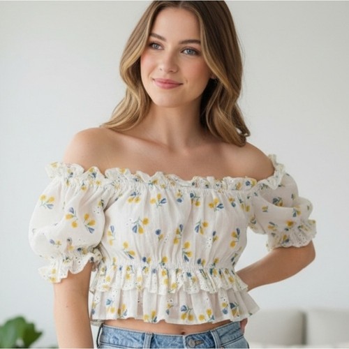 Zara white floral smocked - white,