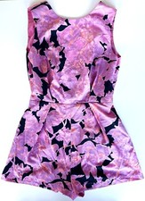 Ladies Topshop Playsuit Dress Shorts 10 Pink Floral Fully Lined Black Lace Romp