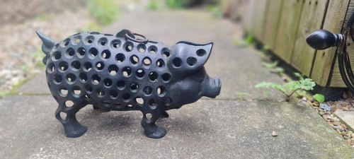 Vintage cast iron pig lantern - cast,