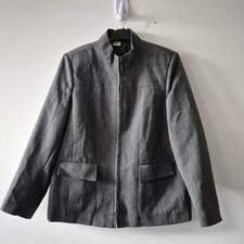 Ladies Jacket Size 16 Cotton Traders Grey No Collar Blazer Day Work Office 