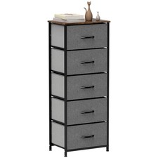 HOMCOM 5 Drawer Fabric Chest of Drawers with Wooden Top, Rustic Brown