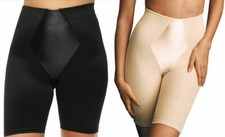 NEW Firm Control Briefs Long Leg Shaper Knicker Beige Black Satin Panel Elastane