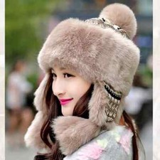 WOMEN FAUX FUR HAT MONGOLIA BLACK RUSSIAN STYLE GREY BROWN