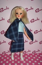 Sindy Doll Blond Thick Hair In Blue Tartan Look Skirt,Blouse,Cape & Boots