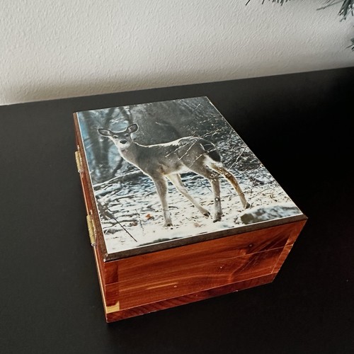 Wooden deer trinket box cabin - trinket,