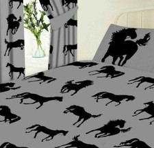 Horses Equestrian Horse Pony Grey Black Single Duvet Cover Bedding Set Gift