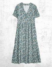 Ex Seasalt Women’s Short Sleeve Leaf Midaxi Tea Dress in White Anemone Drift