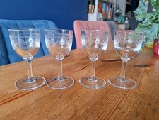 4x Vintage Clear Glass Etched Greek Knot Port/Sherry/Liqueor Glasses - 9.5cm