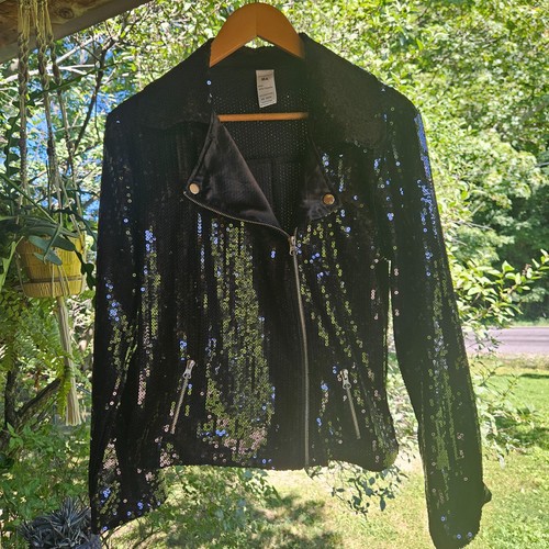 Black sequin moto jacket size - sequin,
