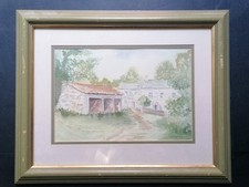 Vintage Landscape Watercolour Painting, "Farmhouse," Norfolk, Farmyard, Building