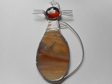 Stained Glass Tabby Cat Suncatcher or Wall Mount. 