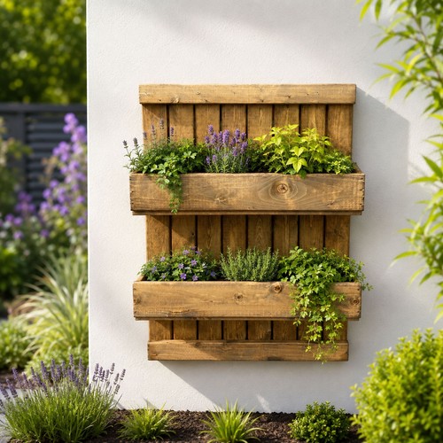 Wall mounted wooden planters - mounted,