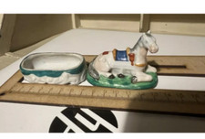 Vintage Ceramic Horse Trinket Lidded Box - Old