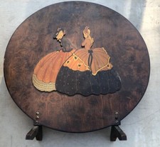 Wooden Fire Screen Guard Vintage With Decorative Ladies In Dresses