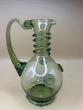 Vintage Italian Green Hand Blown Glass Wine Decanter Twist Glass Neck 9" Tall