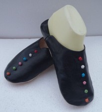 MOROCCAN SOFT LEATHER SLIPPERS * BLACK * ALL SIZES