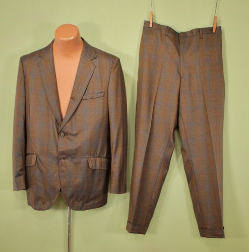 Men vtg 60s brown blue - brown,
