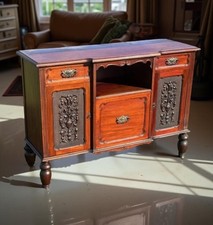 Small Antique Mahogany 2 Door Carved Sideboard Bottle Holder Drawer