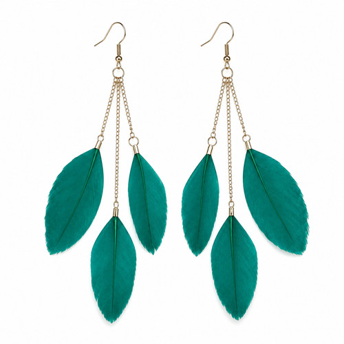 Green feather drop dangle - green,