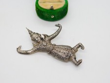 Large Siam Sterling Silver Dancing God Brooch Pin Antique c1940 Art Deco